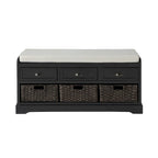 Banc de rangement en bois avec coussin, 3 tiroirs et 3 paniers