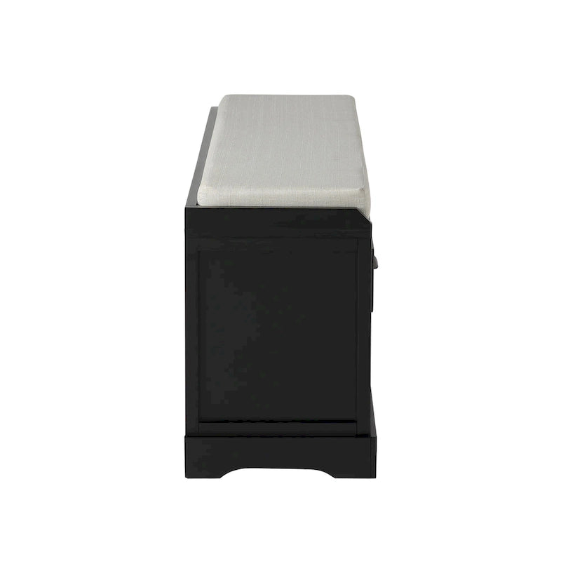 Banc de rangement en bois avec coussin, 3 tiroirs et 3 paniers