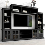 Black Entertainment Wall Unit with Bridge and Glass Door TV Console for TVs Up to 70