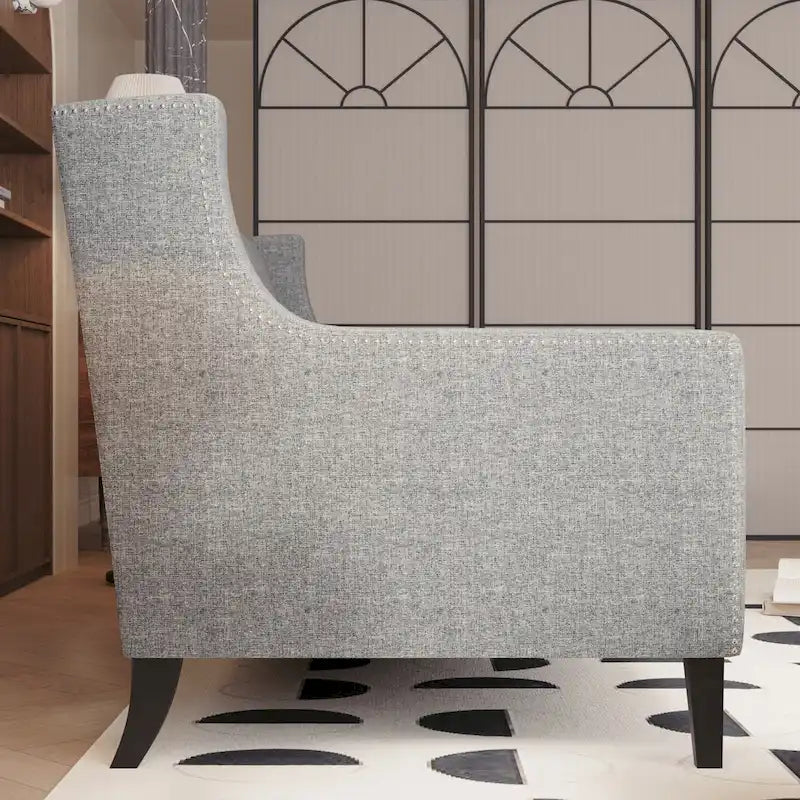 Canapé 3 places gris 78,75 en polyester avec dossier et coussins capitonnés