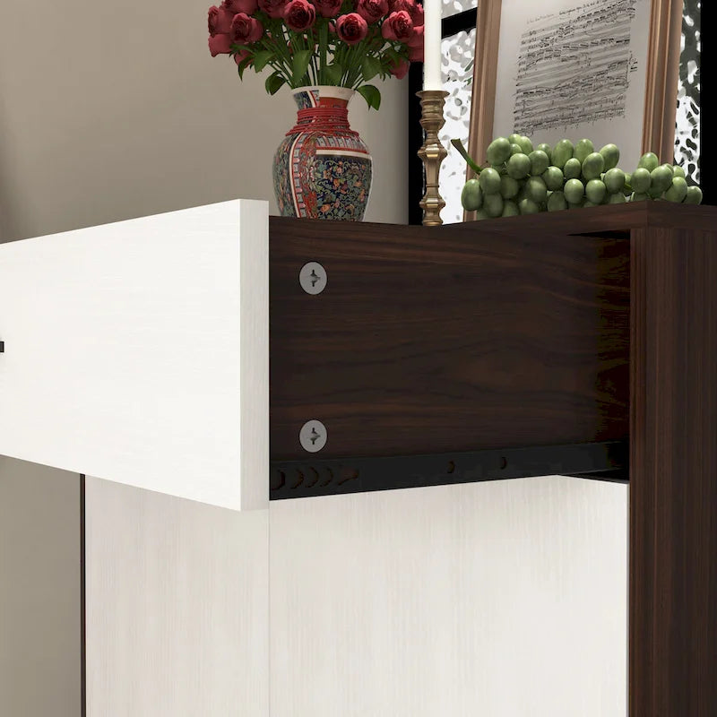 Meuble à chaussures, étagère à chaussures à 4 niveaux avec 1 tiroir, meuble de rangement à chaussures autoportant avec 2 portes et étagères réglables