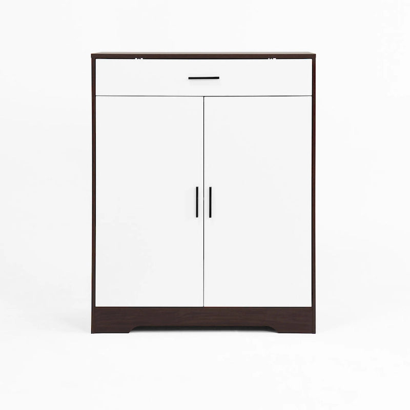 Meuble à chaussures, étagère à chaussures à 4 niveaux avec 1 tiroir, meuble de rangement à chaussures autoportant avec 2 portes et étagères réglables