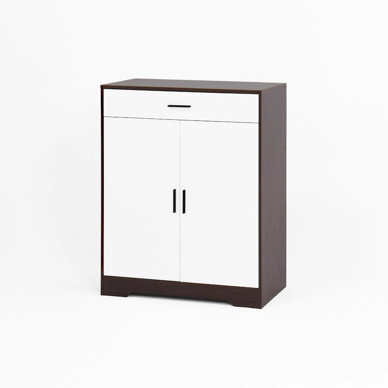 Meuble à chaussures, étagère à chaussures à 4 niveaux avec 1 tiroir, meuble de rangement à chaussures autoportant avec 2 portes et étagères réglables