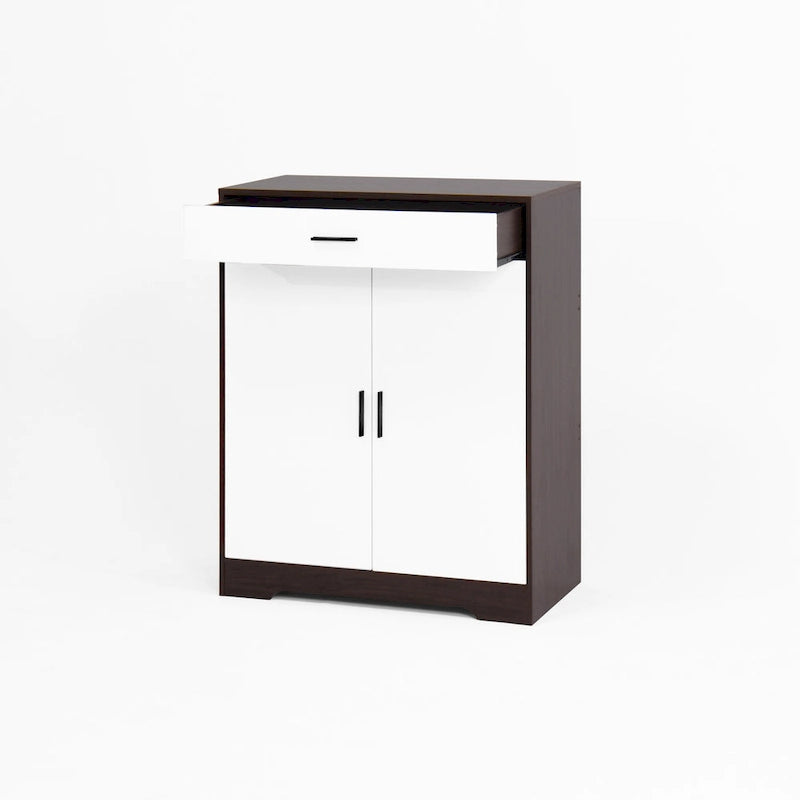 Meuble à chaussures, étagère à chaussures à 4 niveaux avec 1 tiroir, meuble de rangement à chaussures autoportant avec 2 portes et étagères réglables