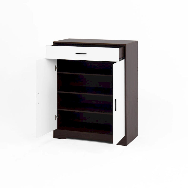 Meuble à chaussures, étagère à chaussures à 4 niveaux avec 1 tiroir, meuble de rangement à chaussures autoportant avec 2 portes et étagères réglables