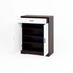 Meuble à chaussures, étagère à chaussures à 4 niveaux avec 1 tiroir, meuble de rangement à chaussures autoportant avec 2 portes et étagères réglables