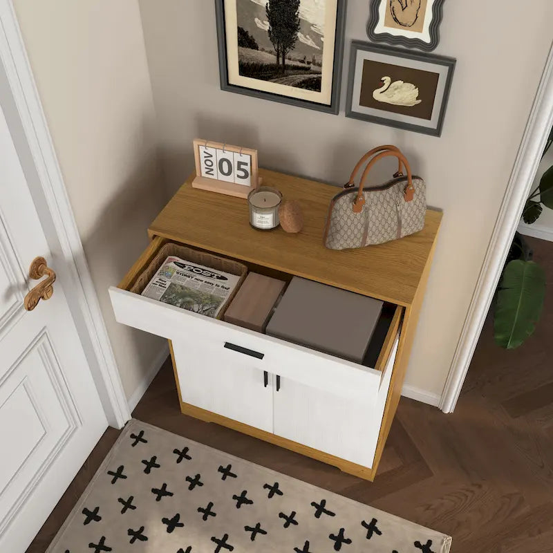 Meuble à chaussures, étagère à chaussures à 4 niveaux avec 1 tiroir, meuble de rangement à chaussures autoportant avec 2 portes et étagères réglables