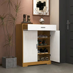 Meuble à chaussures, étagère à chaussures à 4 niveaux avec 1 tiroir, meuble de rangement à chaussures autoportant avec 2 portes et étagères réglables