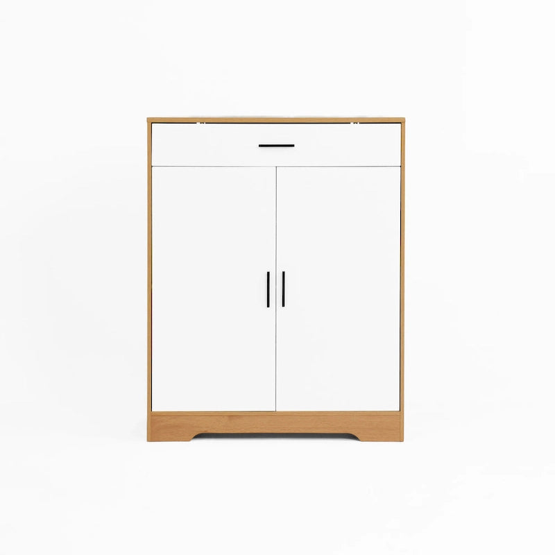 Meuble à chaussures, étagère à chaussures à 4 niveaux avec 1 tiroir, meuble de rangement à chaussures autoportant avec 2 portes et étagères réglables