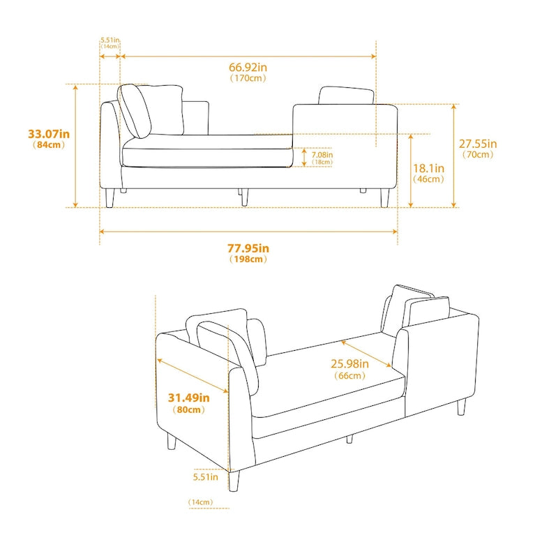 Chaise longue moderne double face rembourrée et large