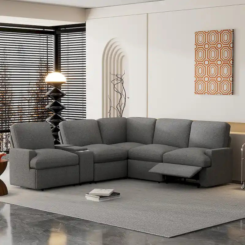 Canapé d'angle inclinable électrique, canapé sectionnel inclinable pour home cinéma avec coffre de rangement et porte-gobelets
