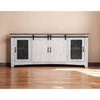 HomeRoots 79 White Solid Wood Cabinet Enclosed Storage Distressed TV Stand - 78.75' X '34.75' X '19