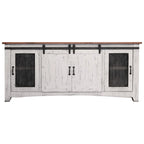 Meuble TV HomeRoots 79 en bois massif blanc, finition vieillie, avec rangement fermé - 78,75 po x 34,75 po x 19 po