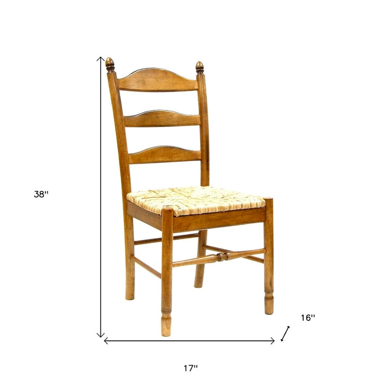 Chaise de salle à manger à dossier échelle en paille et bois brun