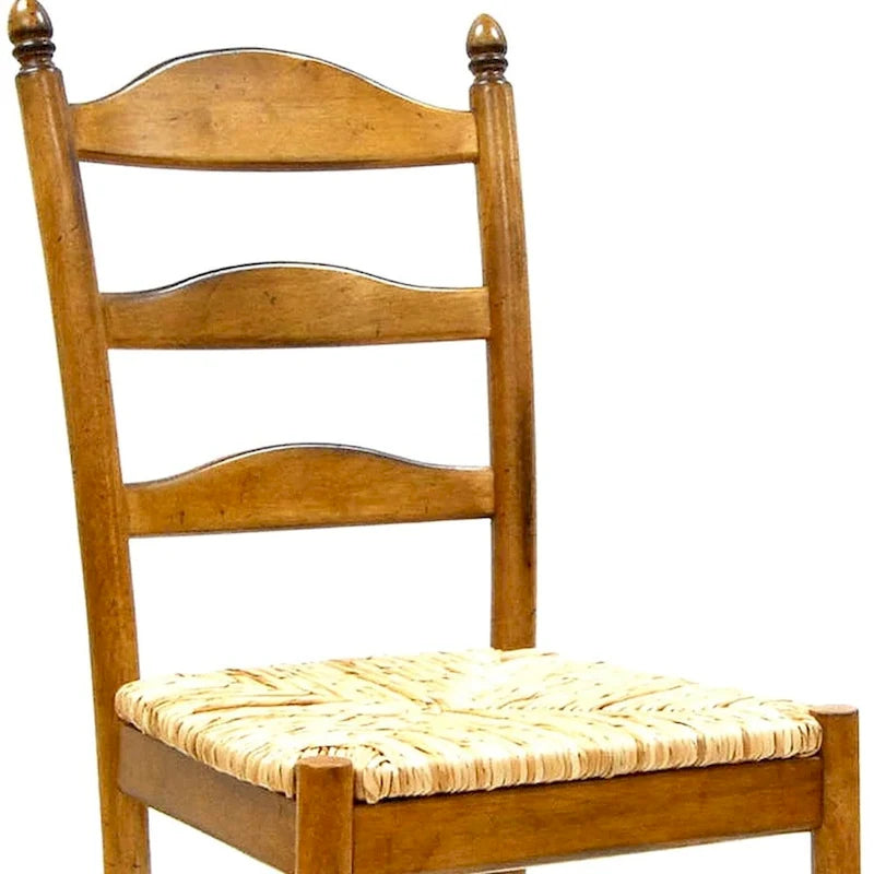 Chaise de salle à manger à dossier échelle en paille et bois brun