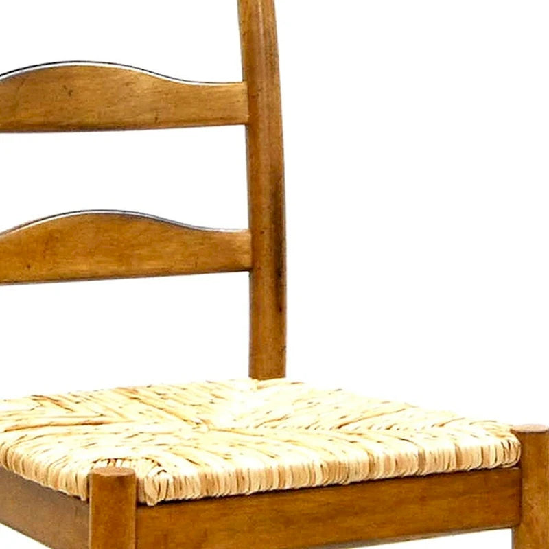 Chaise de salle à manger à dossier échelle en paille et bois brun