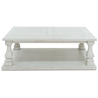 Table basse cocktail Dyne, plateau à lattes, balustres, 137 cm (54 pouces) en bois blanc