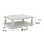 Table basse cocktail Dyne, plateau à lattes, balustres, 137 cm (54 pouces) en bois blanc