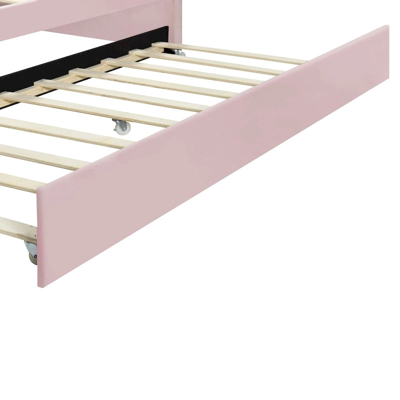 Cadre de lit de jour rembourré pleine grandeur avec dossier incurvé et lit gigogne, blanc