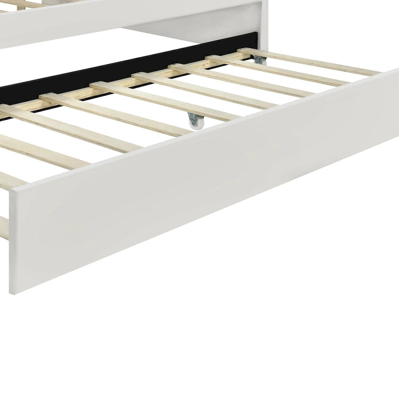 Cadre de lit de jour rembourré pleine grandeur avec dossier incurvé et lit gigogne, blanc