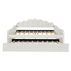 Cadre de lit de jour rembourré pleine grandeur avec dossier incurvé et lit gigogne, blanc