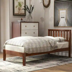 Twin Wood Platform Bed with Headboard and Wood Slat Support