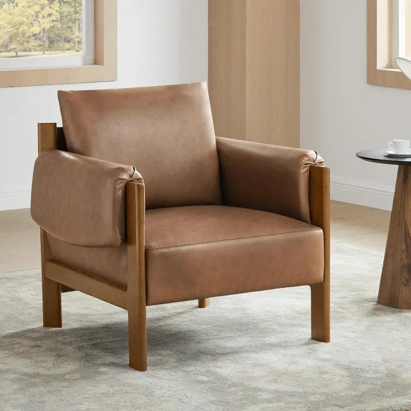 Fauteuil d'appoint rembourré Carol, style moderne du milieu du siècle, avec pieds en bois