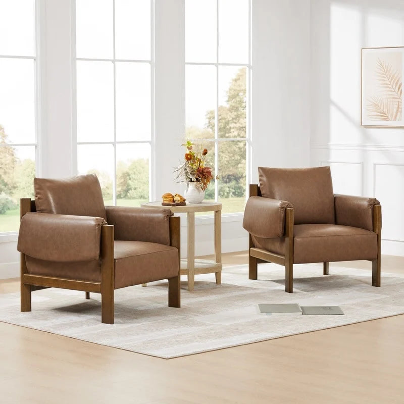 Fauteuil d'appoint rembourré Carol, style moderne du milieu du siècle, avec pieds en bois