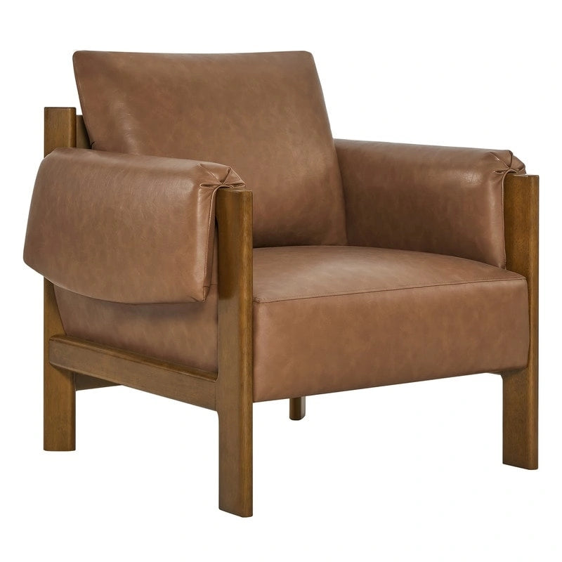 Fauteuil d'appoint rembourré Carol, style moderne du milieu du siècle, avec pieds en bois