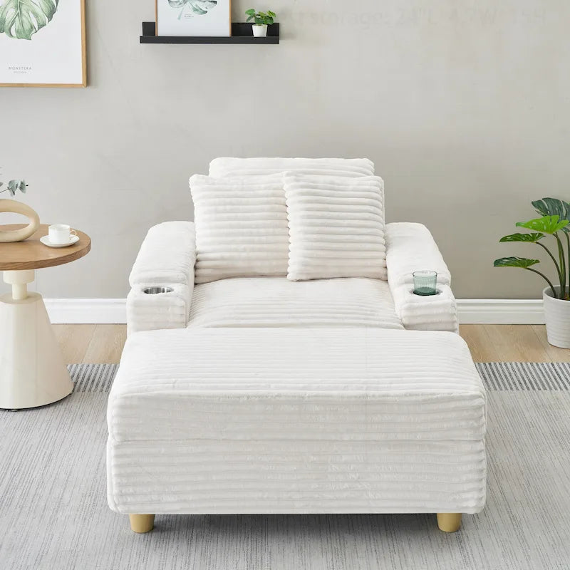 Canapé confortable en velours côtelé avec de nombreux coussins et options de rangement