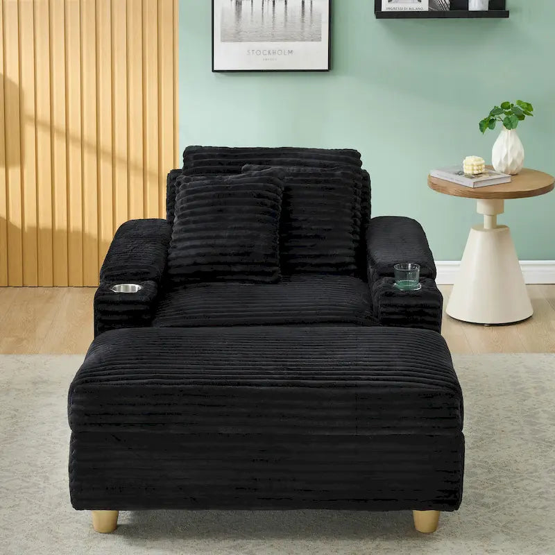 Canapé confortable en velours côtelé avec de nombreux coussins et options de rangement
