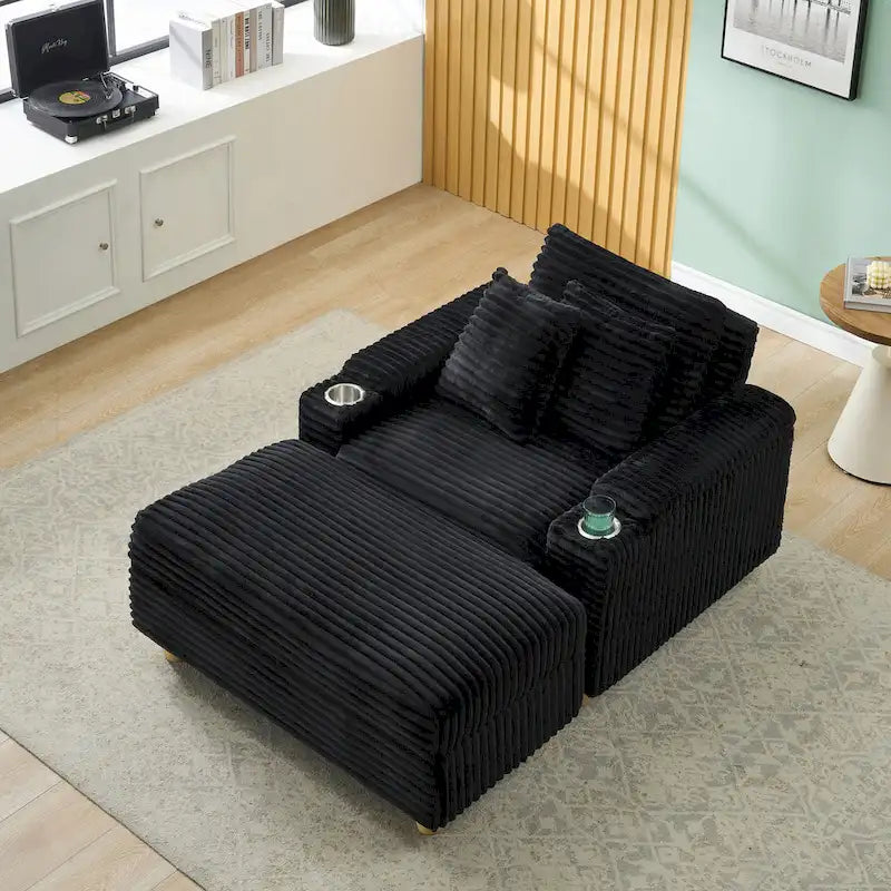 Canapé confortable en velours côtelé avec de nombreux coussins et options de rangement