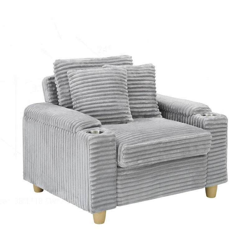 Canapé confortable en velours côtelé avec de nombreux coussins et options de rangement