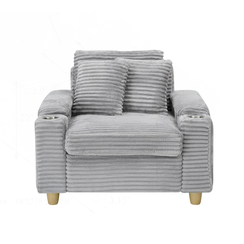 Canapé confortable en velours côtelé avec de nombreux coussins et options de rangement
