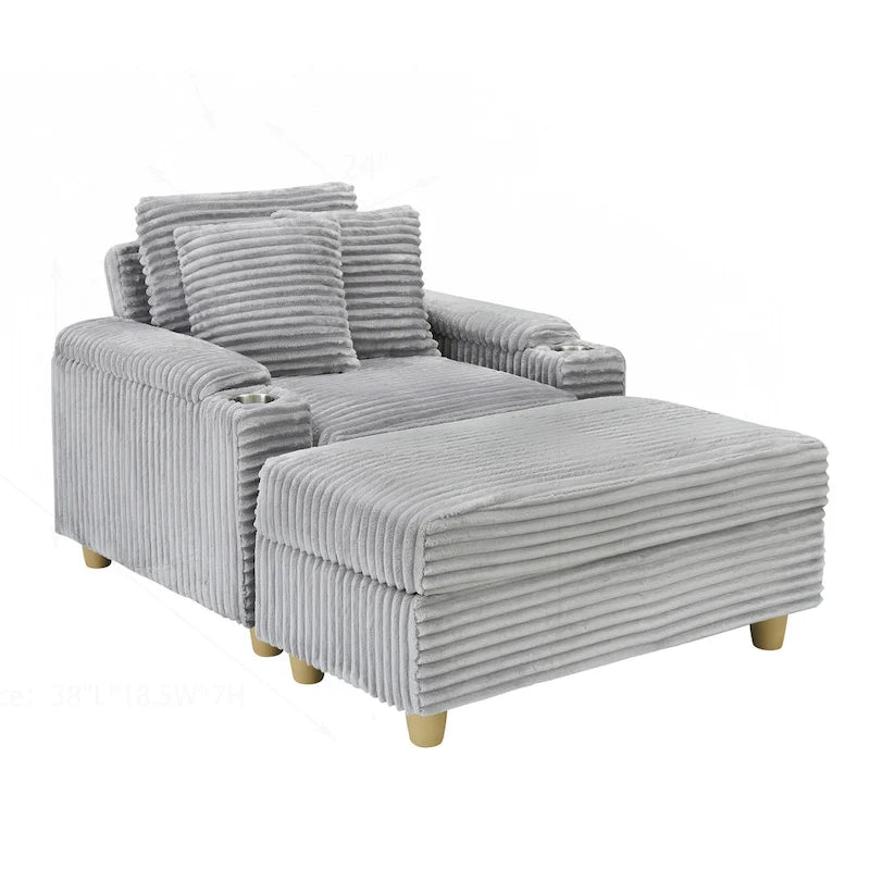 Canapé confortable en velours côtelé avec de nombreux coussins et options de rangement