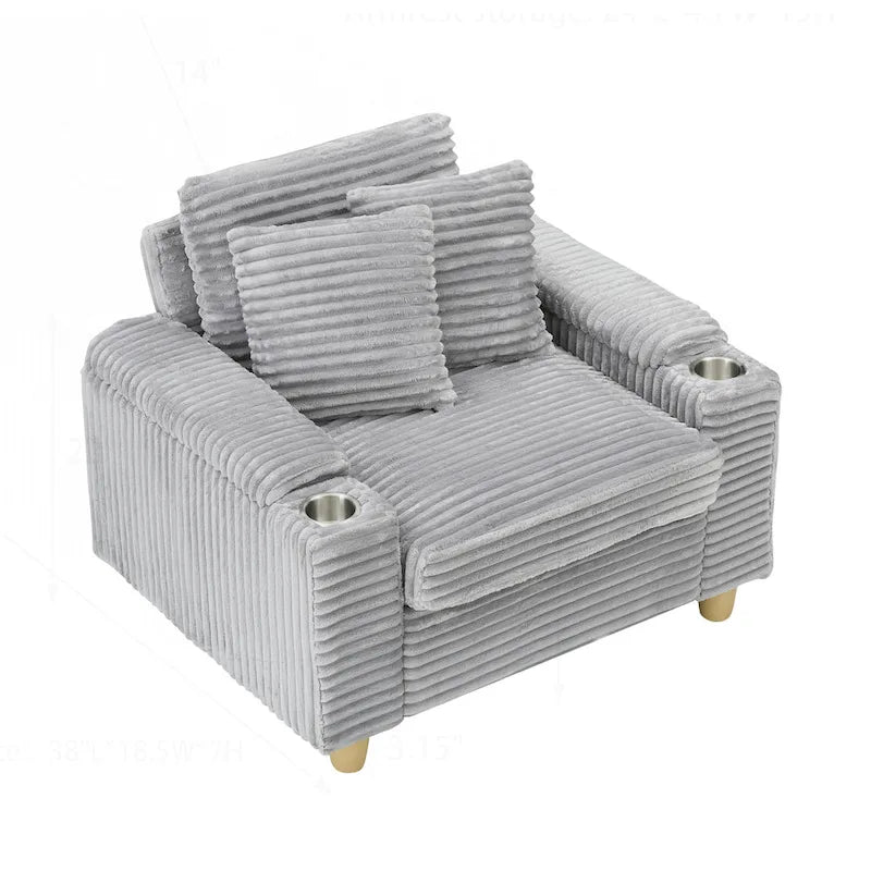 Canapé confortable en velours côtelé avec de nombreux coussins et options de rangement