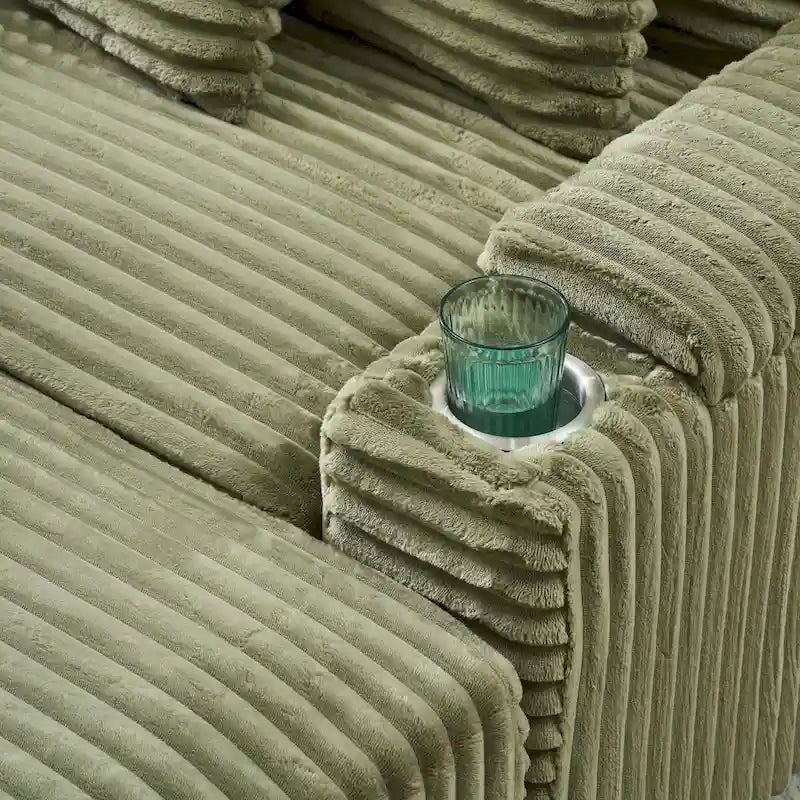 Canapé confortable en velours côtelé avec de nombreux coussins et options de rangement