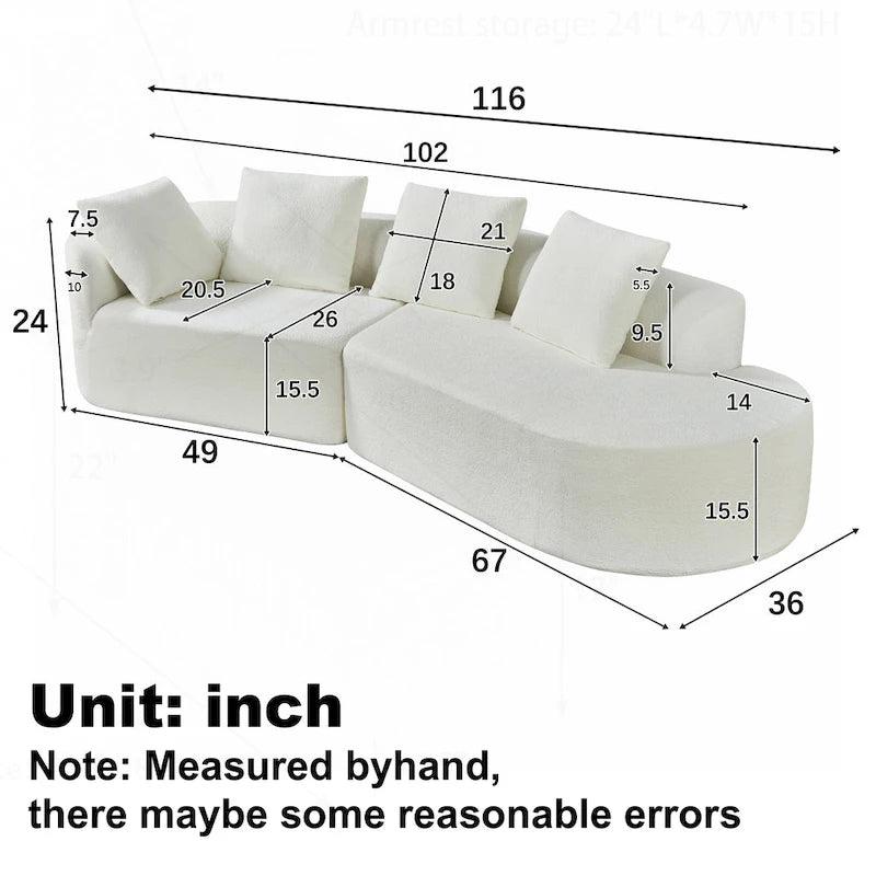 Canapé d'angle incurvé moderne avec revêtement de haute qualité et assise spacieuse