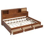 Lit de jour en bois pleine grandeur avec 3 tiroirs de rangement, ports USB, étagère coulissante, noyer