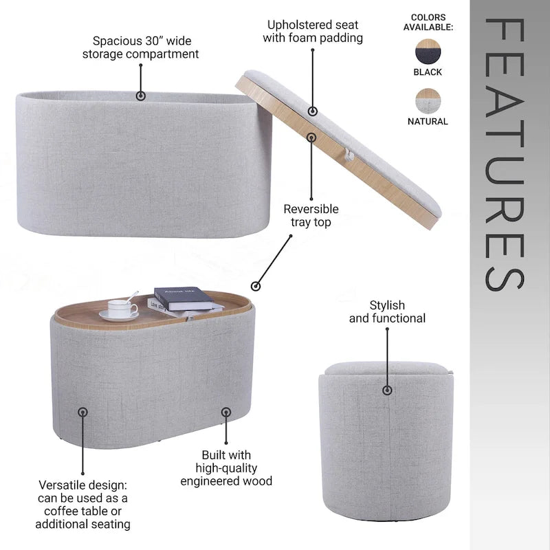 Pouf réversible et polyvalent avec un grand espace de rangement pour un style de vie élégant