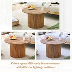 Table basse ronde moderne avec pieds cylindriques, table centrale en bois avec espace de rangement dissimulé, table à thé pour salon