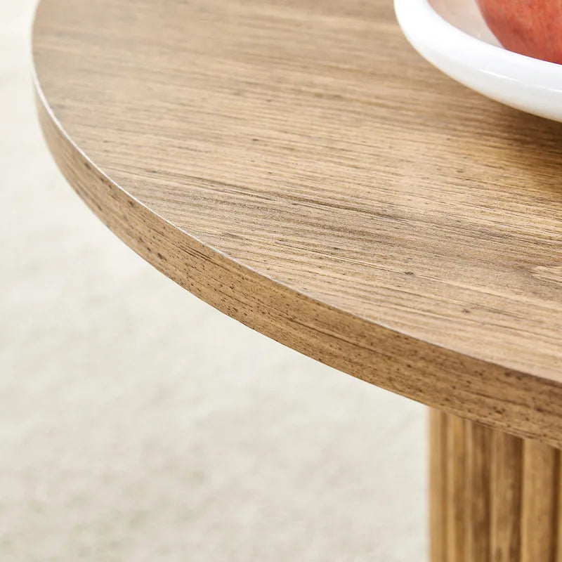 Table basse ronde moderne avec pieds cylindriques, table centrale en bois avec espace de rangement dissimulé, table à thé pour salon