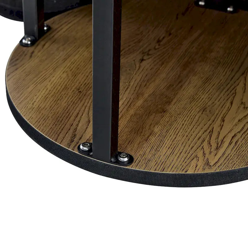 Table basse ronde moderne avec pieds cylindriques, table centrale en bois avec espace de rangement dissimulé, table à thé pour salon