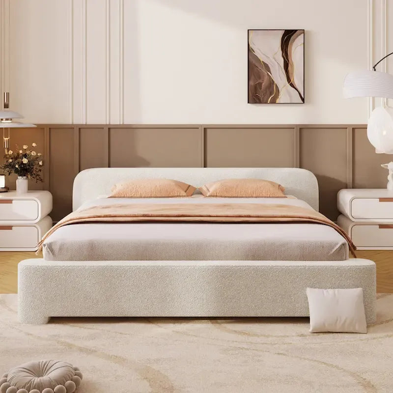 Full Size Upholstered Bed Frame Modern Platform Bed with Wingback Headboard for Guest Room, No Box Spring Needed