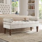 Velvet Long Bed Bench for Bedroom,Upholstered Window Bench with Tufted Button,Entryway Bench,Bolster Bench for Living Room