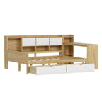 Lit d'angle en bois avec rangement, méridienne multifonctionnelle en forme de L avec bureau
