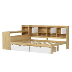 Lit d'angle en bois avec rangement, méridienne multifonctionnelle en forme de L avec bureau