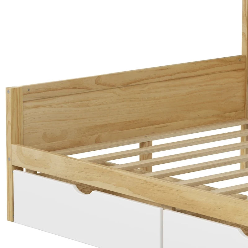 Lit d'angle en bois avec rangement, méridienne multifonctionnelle en forme de L avec bureau