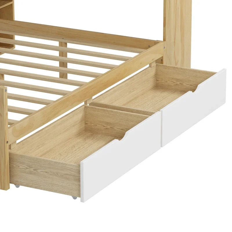 Lit d'angle en bois avec rangement, méridienne multifonctionnelle en forme de L avec bureau