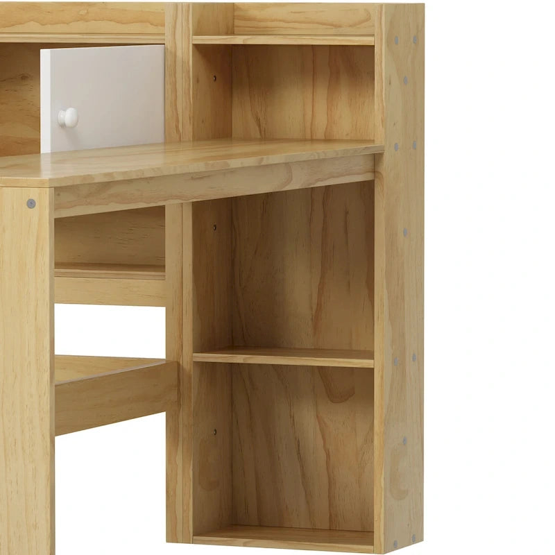 Lit d'angle en bois avec rangement, méridienne multifonctionnelle en forme de L avec bureau